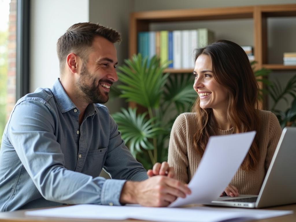 Couple consulting with financial advisor.