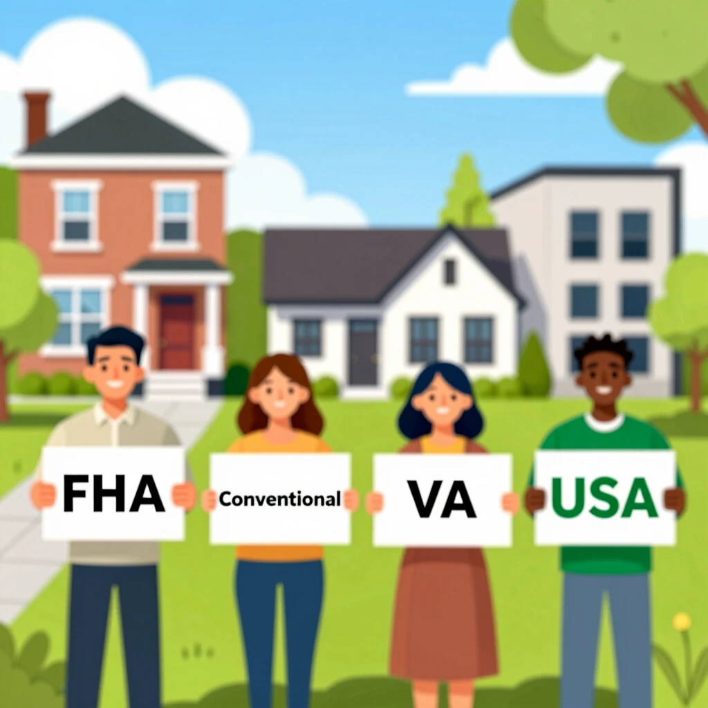 Diverse first-time buyers comparing mortgage types outside homes