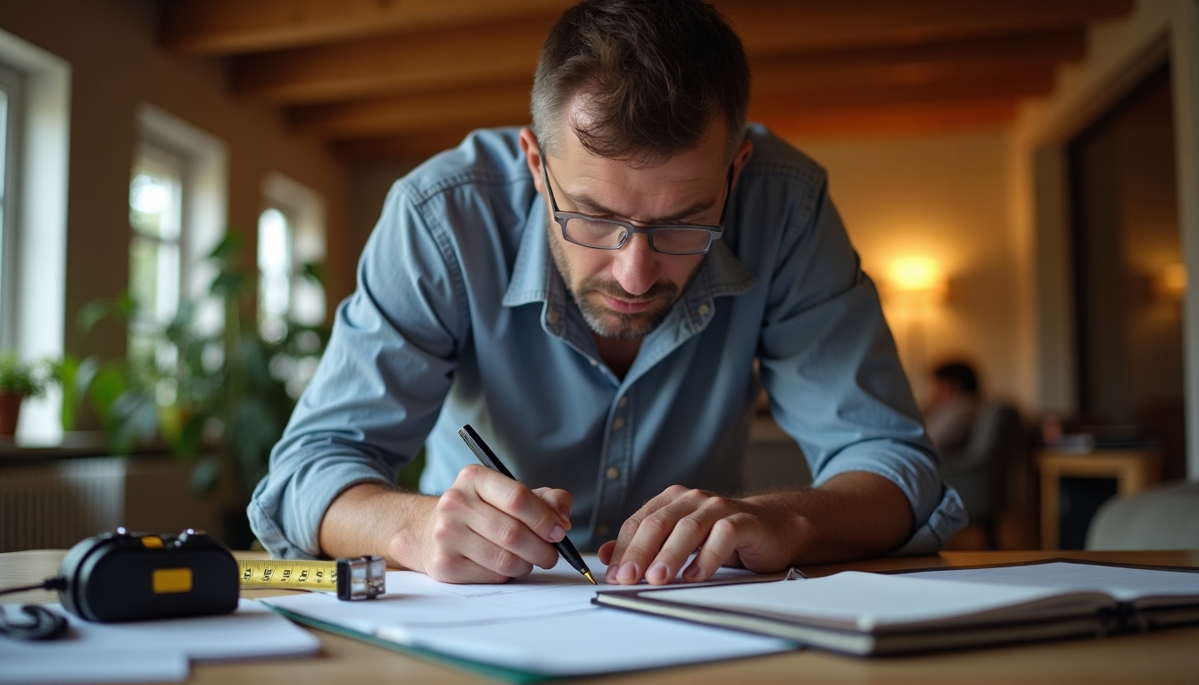 A home inspector examining a property and taking notes as part of the FHA loan process.