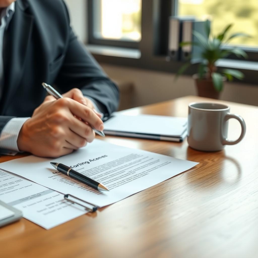 Person signing mortgage closing documents in an office