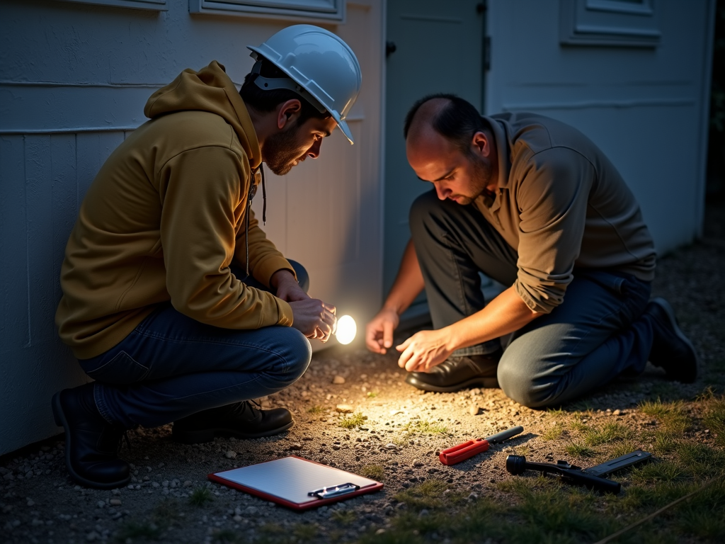 Home inspector examining a house foundation