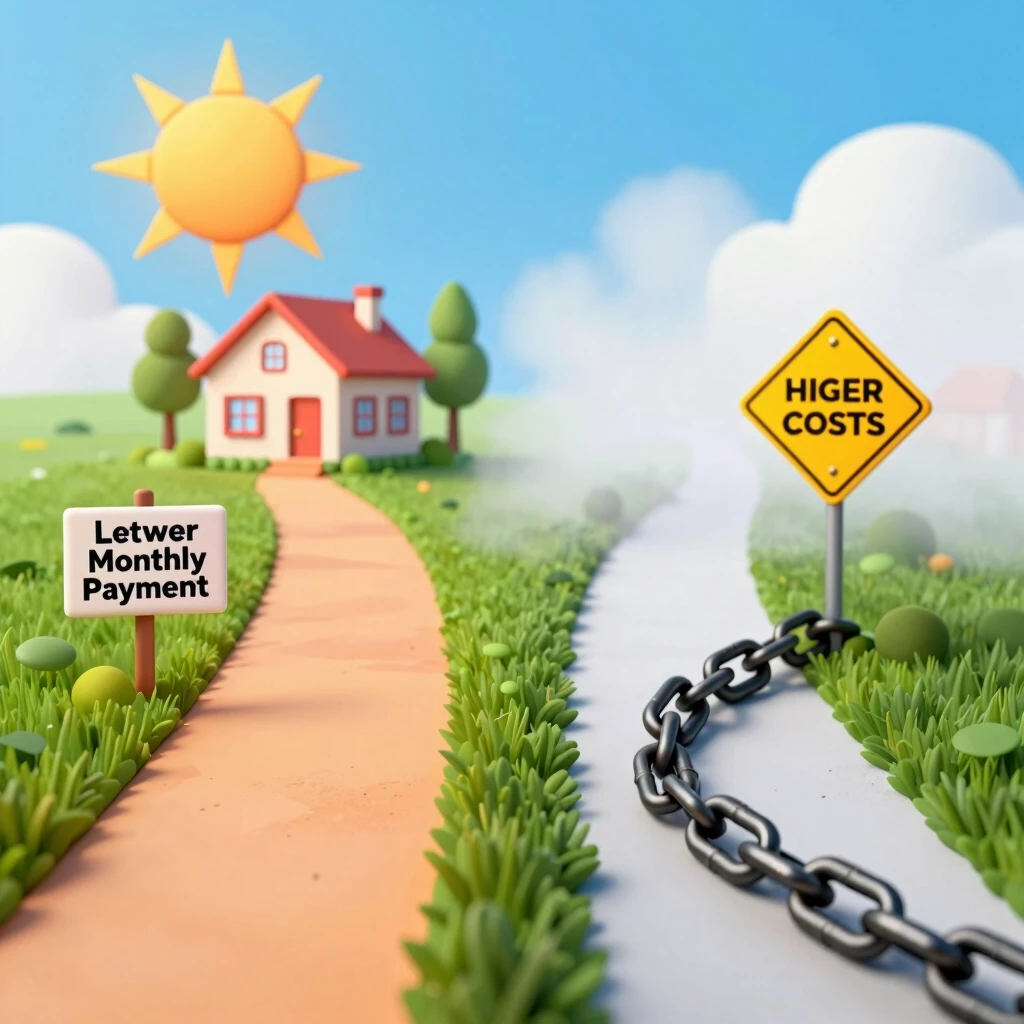 Illustration of pros and cons paths for mortgage refinancing