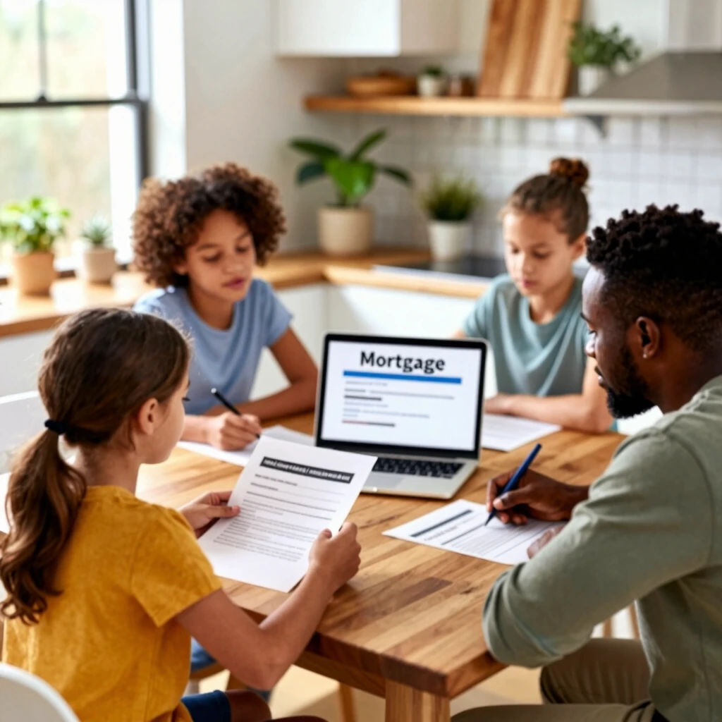 Family discussing refinancing options at home