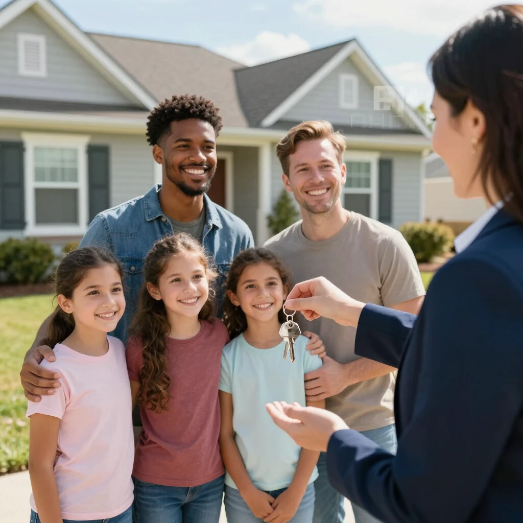 Family receiving house keys through FHA mortgage