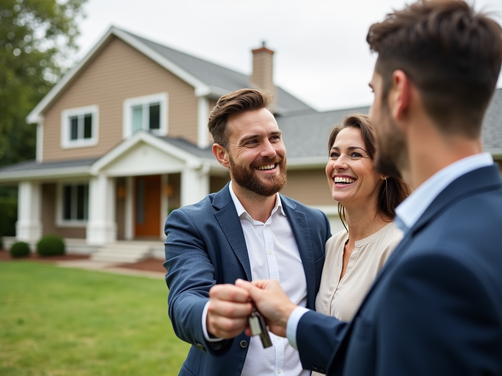 Couple receiving keys after securing an FHA loan