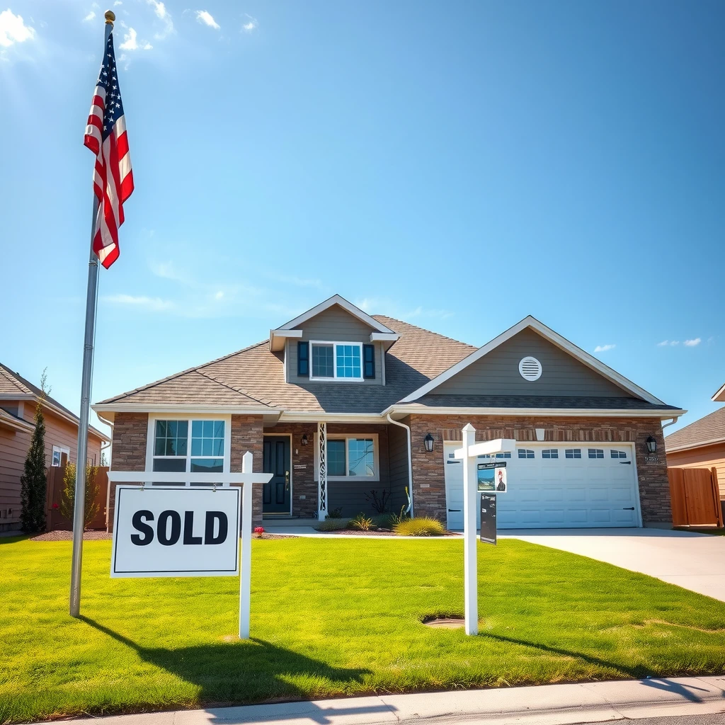 Modern American home with sold sign representing successful homeownership and refinance