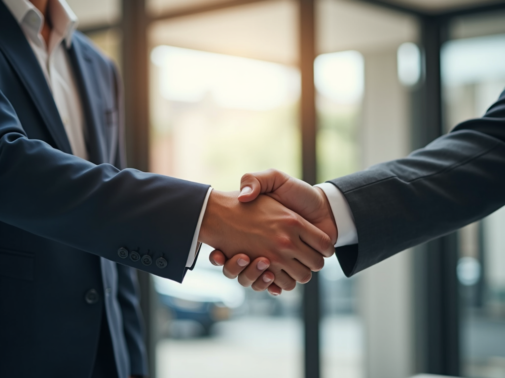 A lender and a borrower shaking hands, symbolizing a successful partnership.