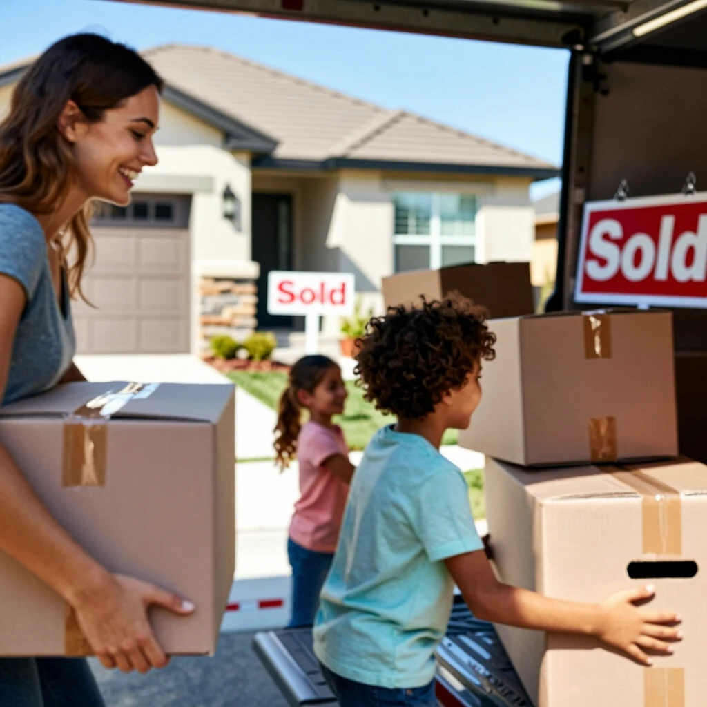 First-time home buyer family moving into new house