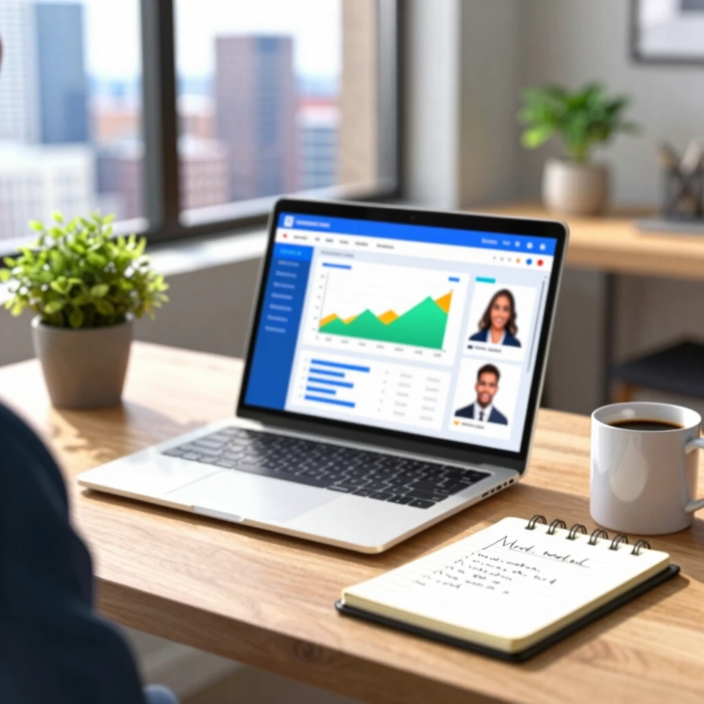 Modern mortgage broker workspace with loan software dashboard on screen
