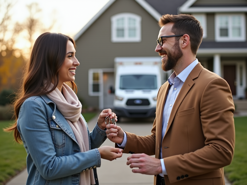 New homeowner receiving keys after a conventional loan