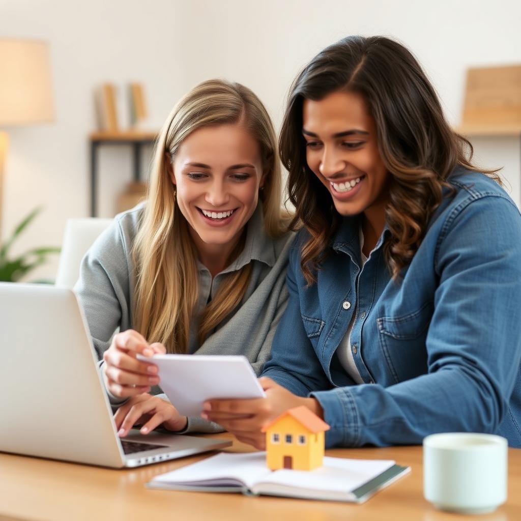 A couple looking at a laptop, researching mortgages.