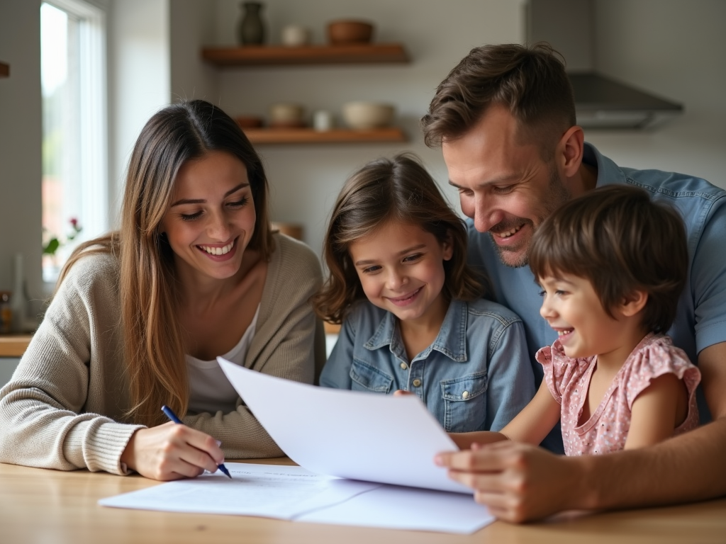 Family meeting with mortgage lender after improving credit score