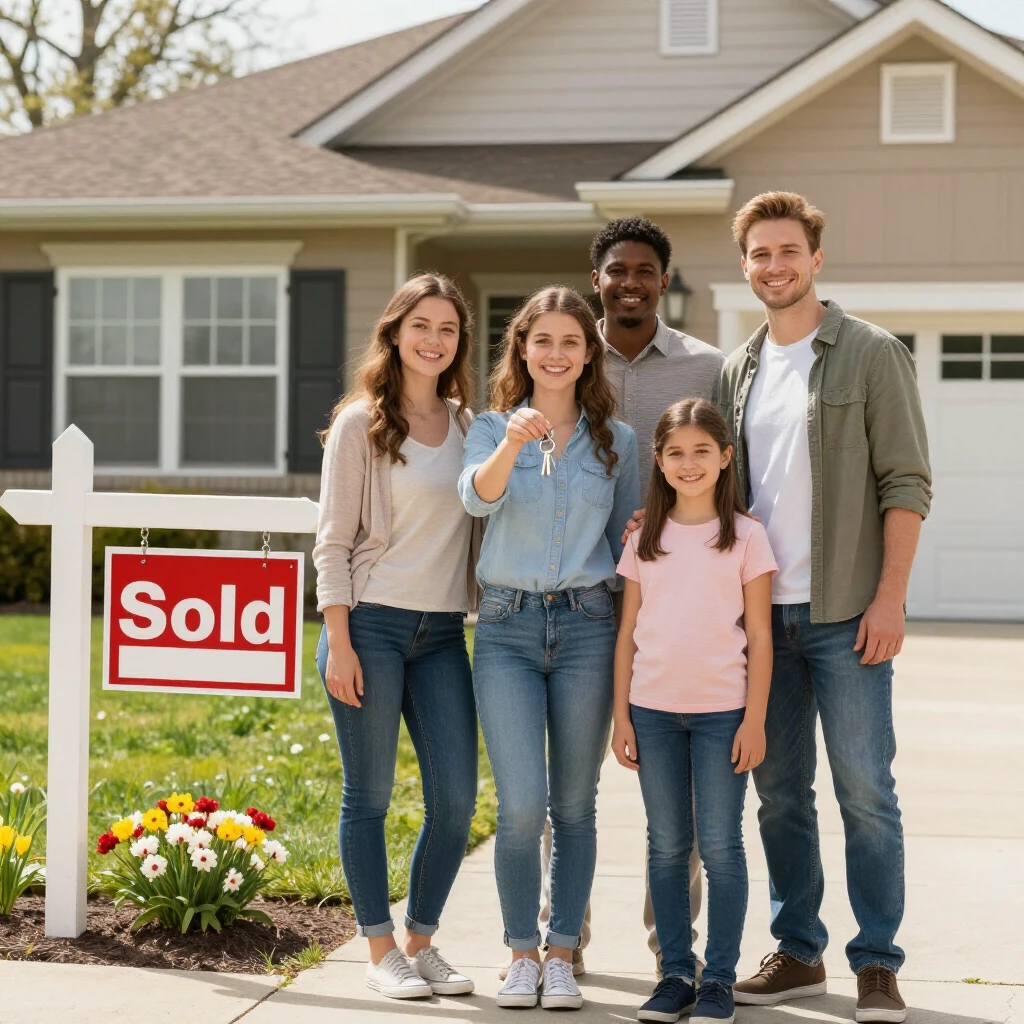 Family celebrating their new home purchase