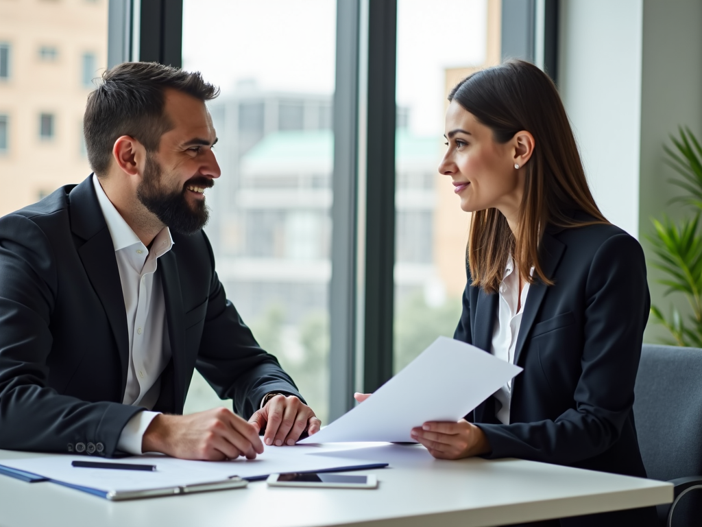 Mortgage broker helping client with paperwork