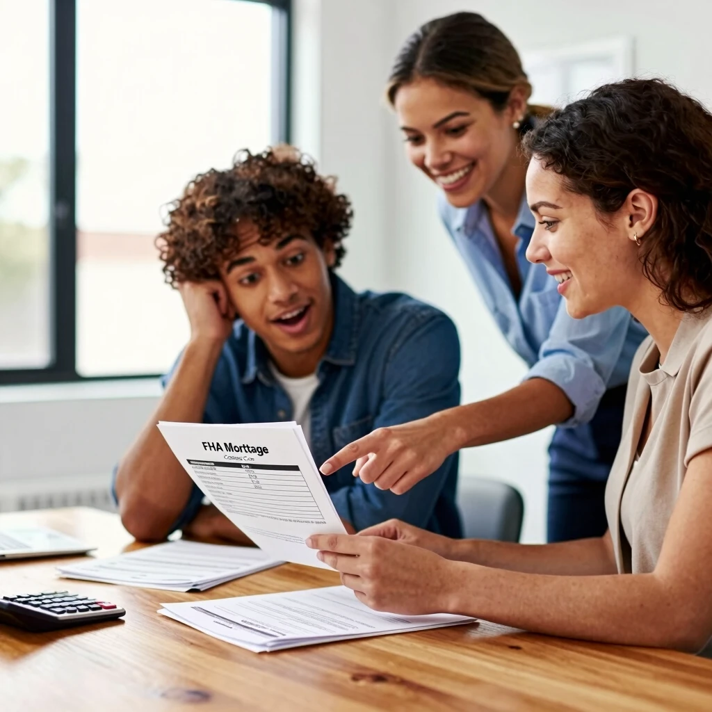 Couple reviewing FHA closing costs with agent