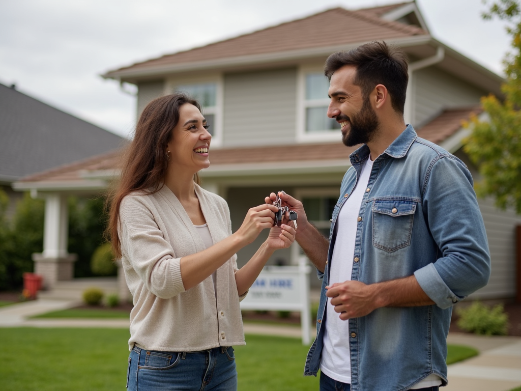 First-time homebuyers with their new home