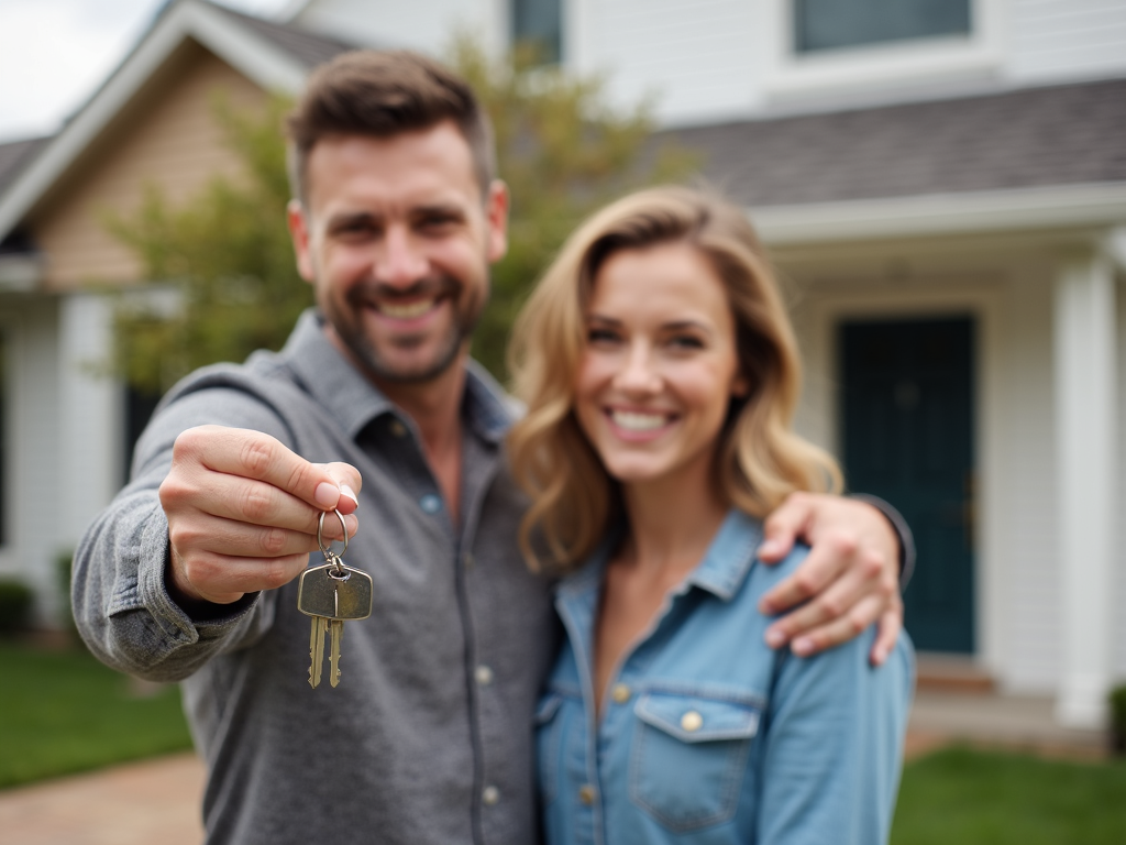 A couple celebrates their new home purchase.