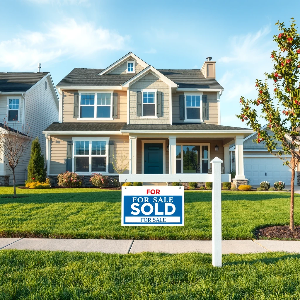 Modern home with sold sign after successful FHA loan purchase