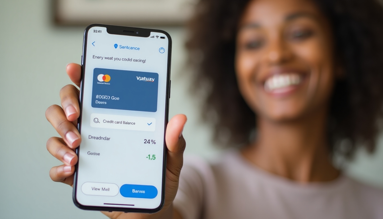 Person tracking credit card balance on phone