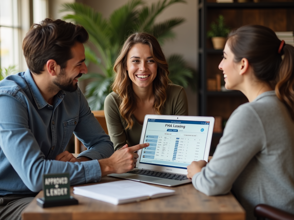 Mortgage broker explaining FHA loan to couple