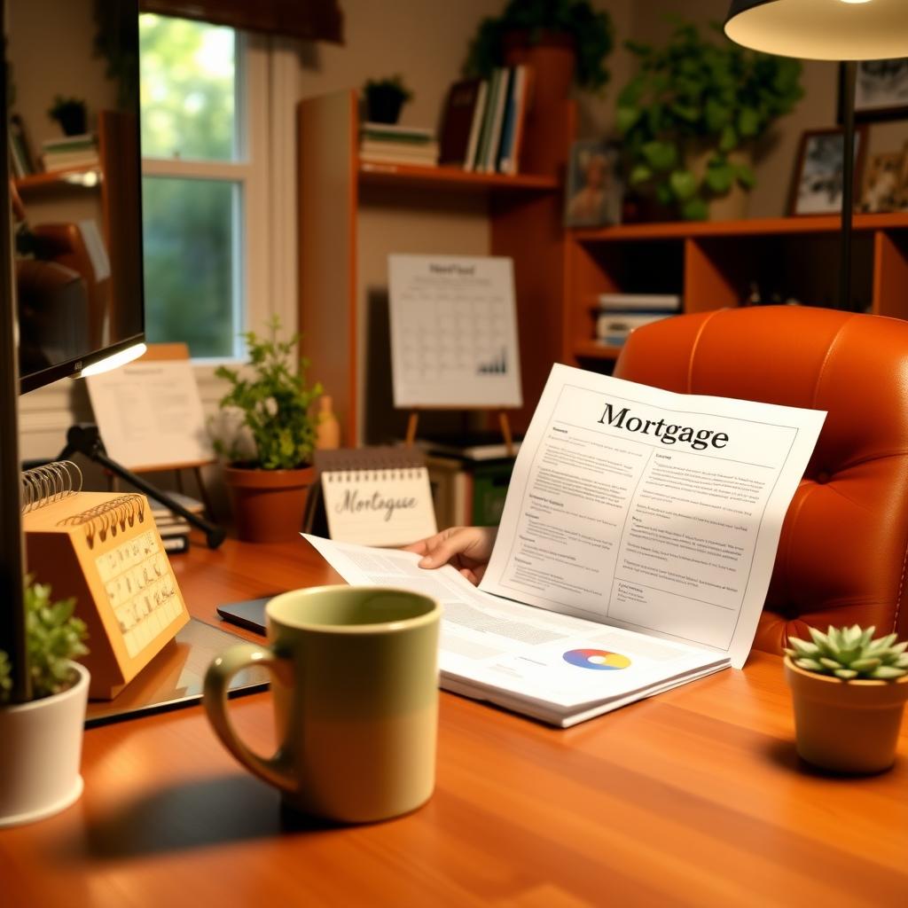 Person reviewing mortgage refinancing documents in a cozy home office