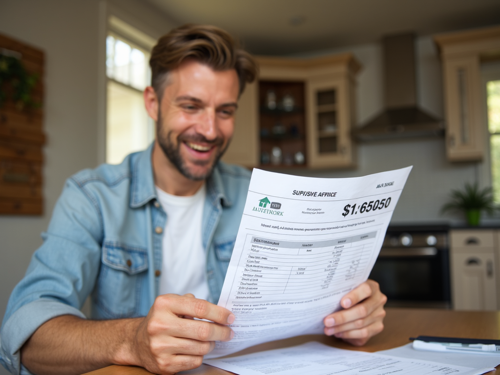 Homeowner reviewing lower mortgage payment.