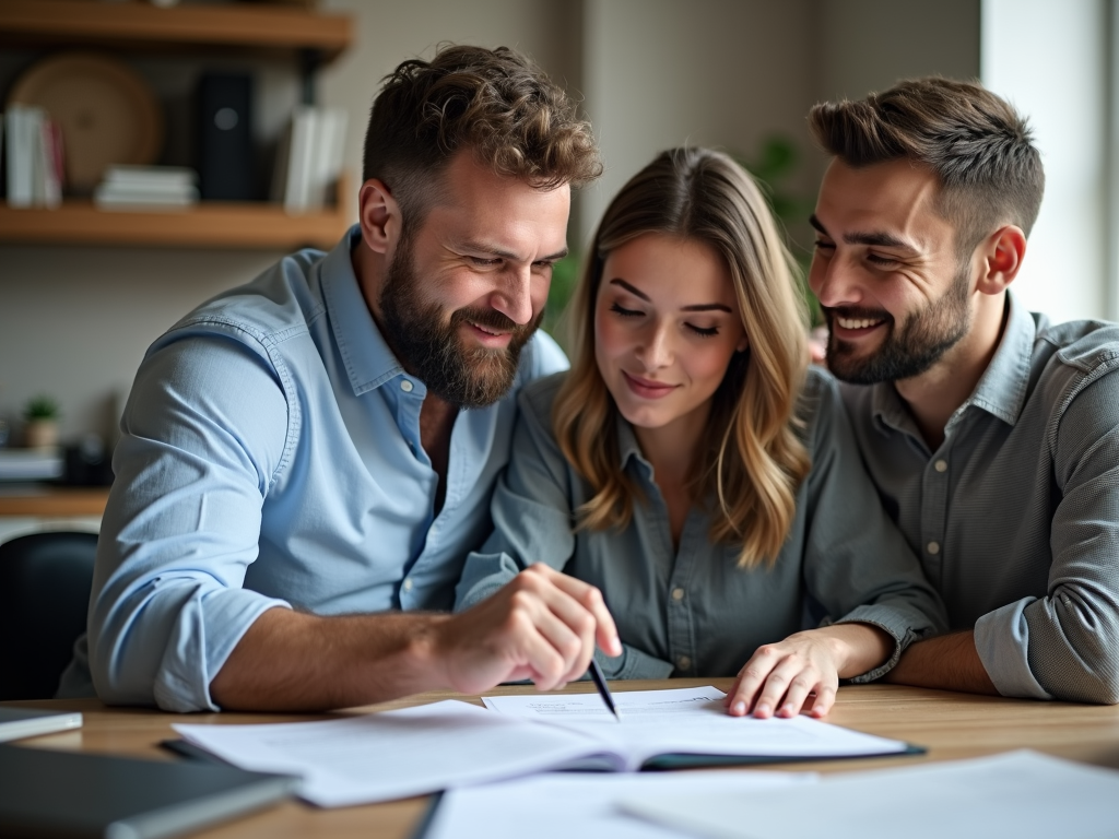 A real estate agent discussing FHA loan benefits with potential homebuyers.