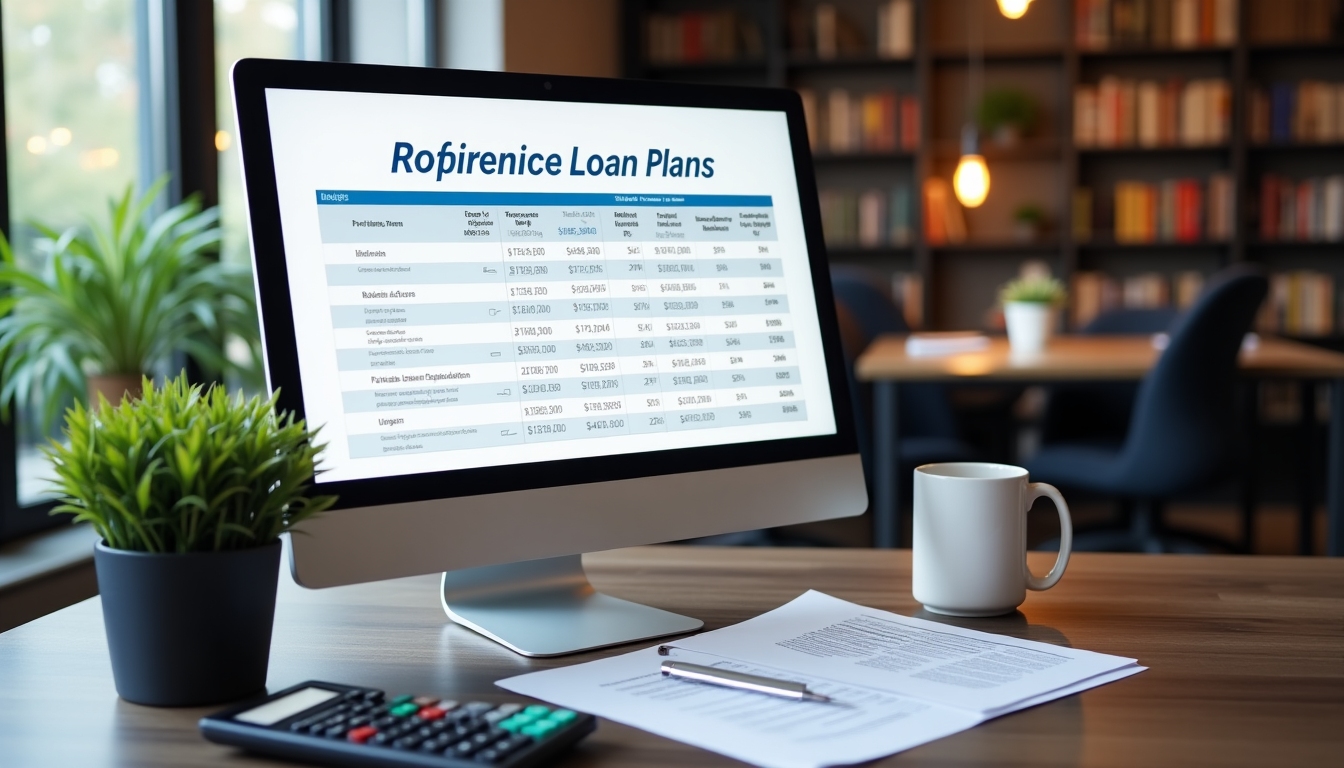 Different loan plans spread across a screen in a loan officer's office