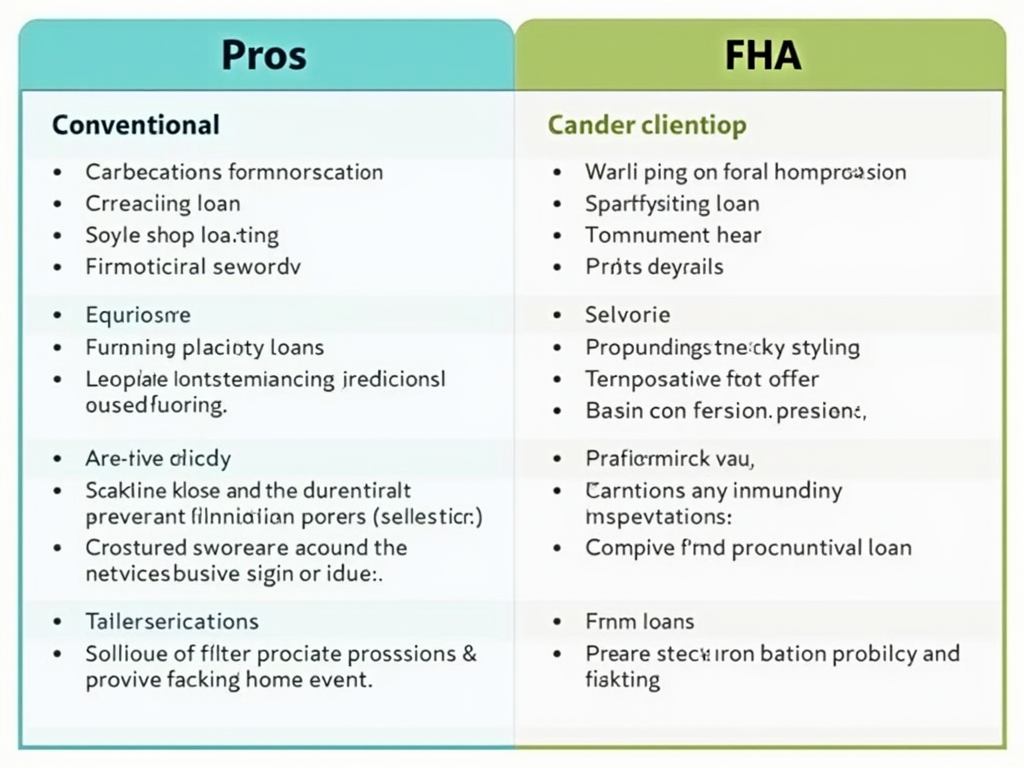 A chart displaying the differences between conventional loans and FHA loans.