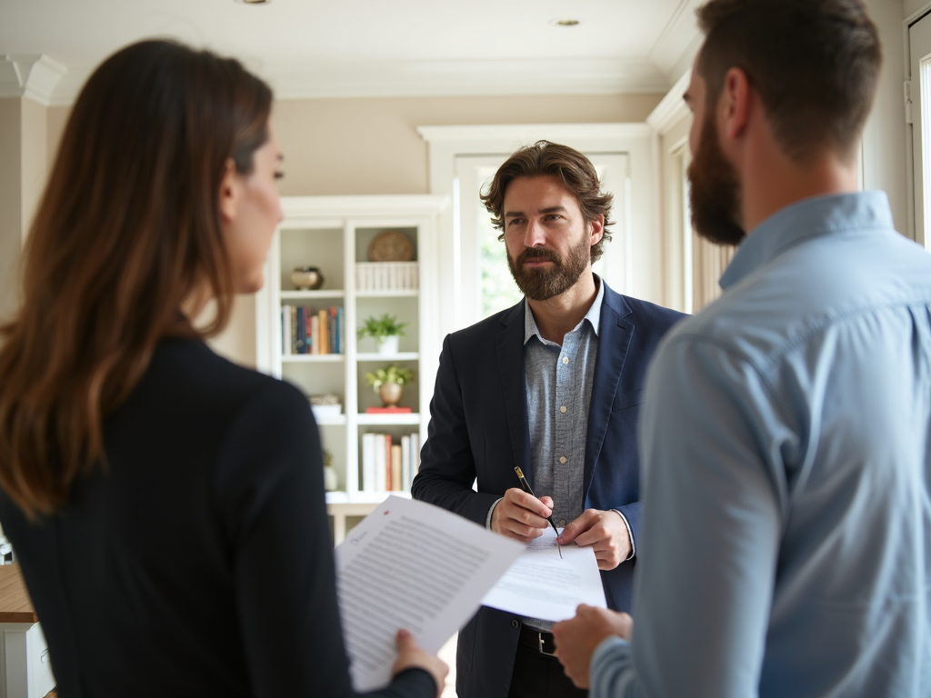 A real estate agent helping a borrower find a property that meets FHA loan requirements.