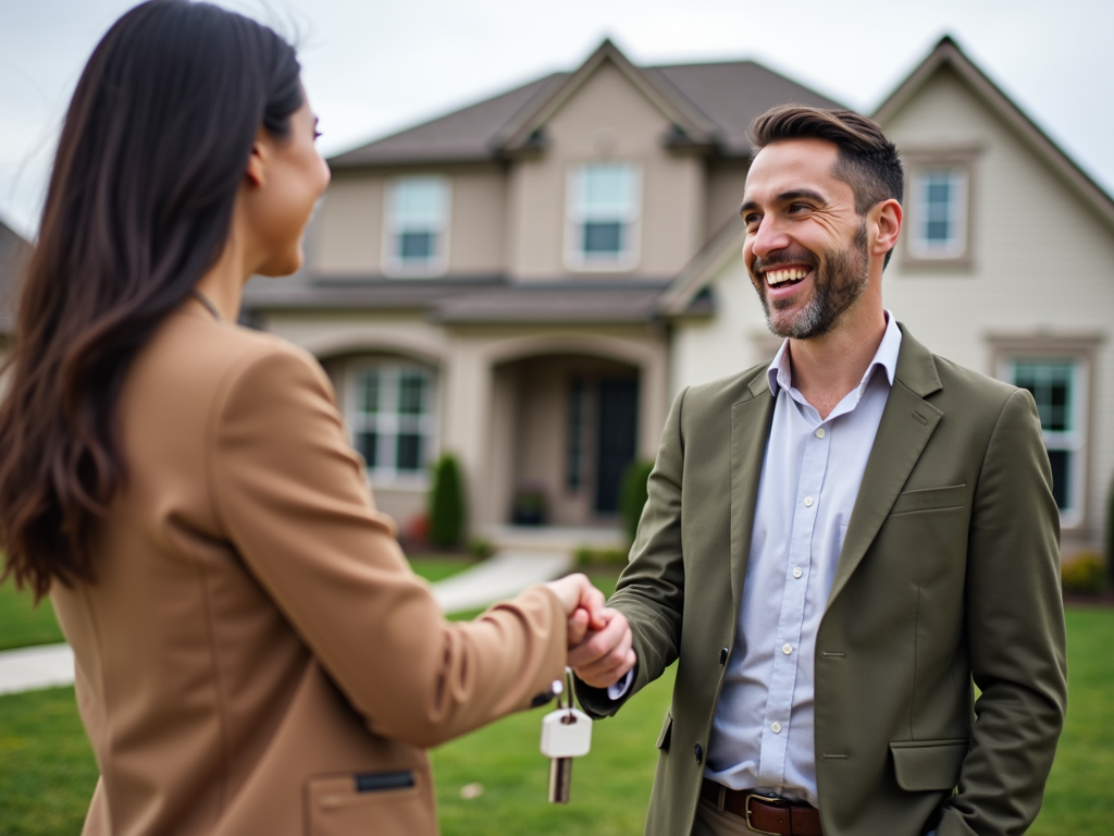 First-time buyer receiving keys to their new home