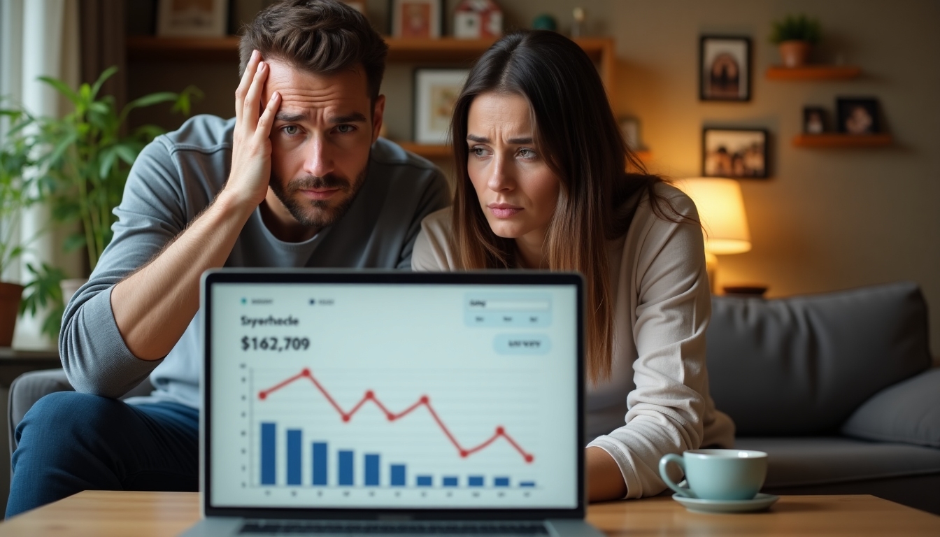 Couple reviewing declining home value
