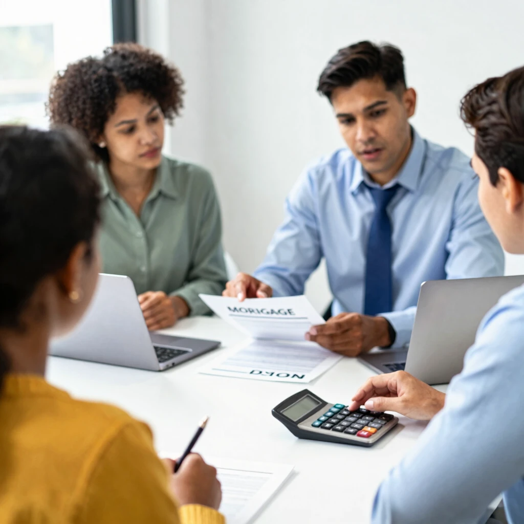 Broker transparently explaining mortgage options to a family
