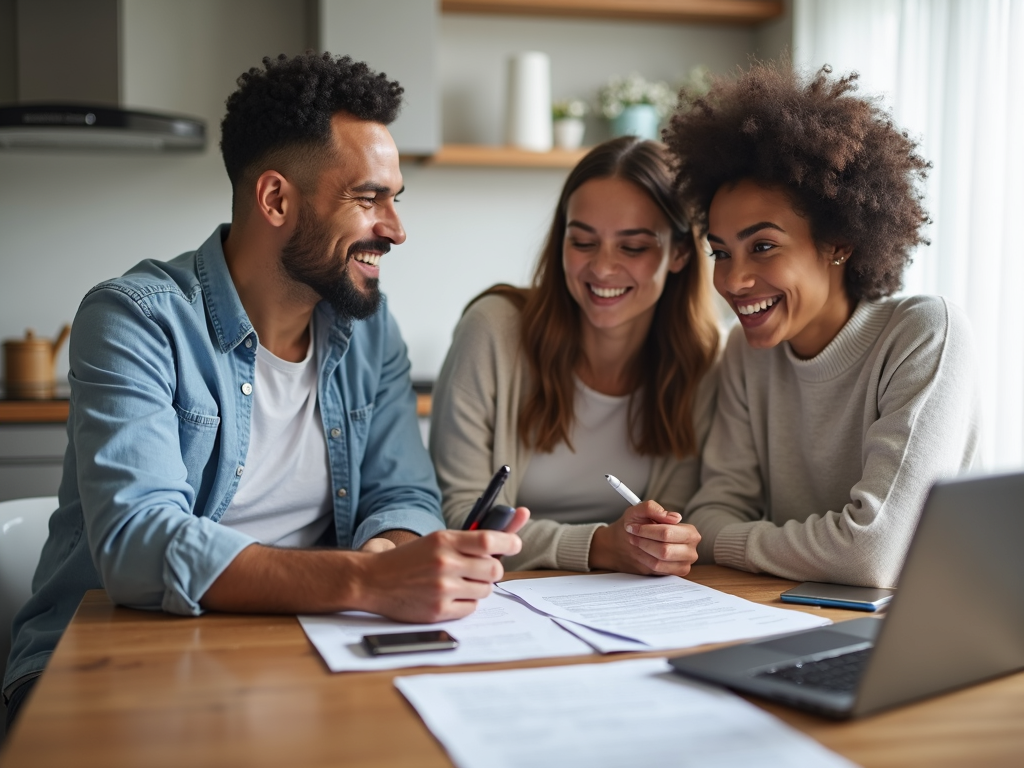 Mortgage advisor discussing FHA mortgage insurance with a young couple