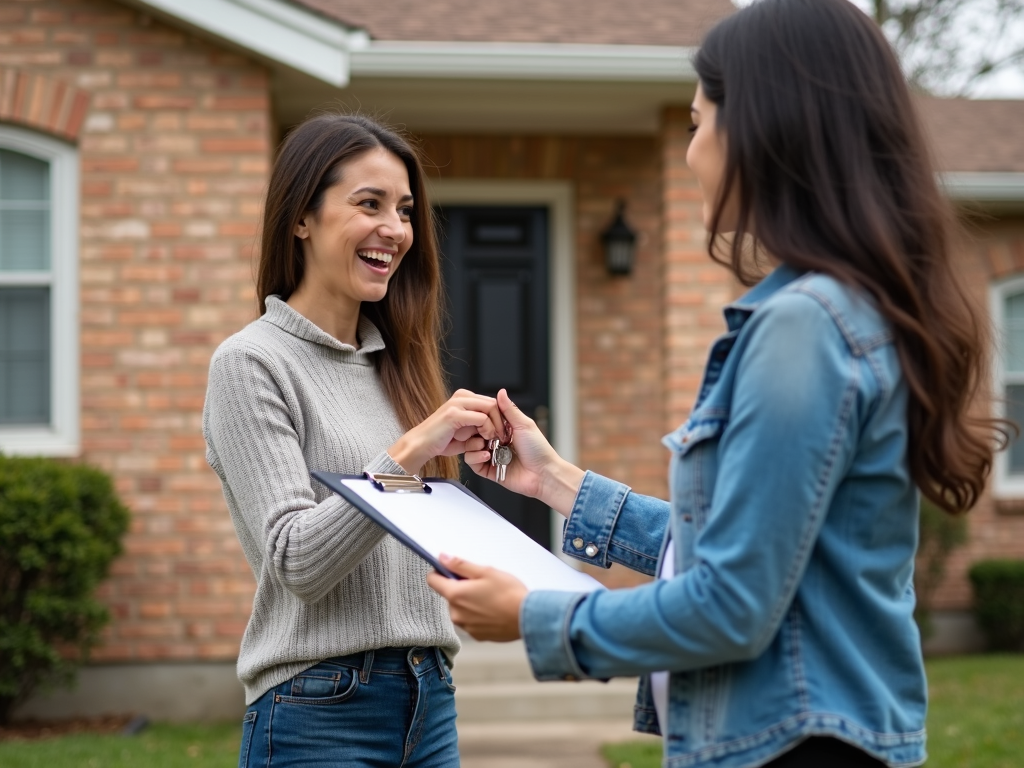 Woman receiving keys after completing FHA loan application