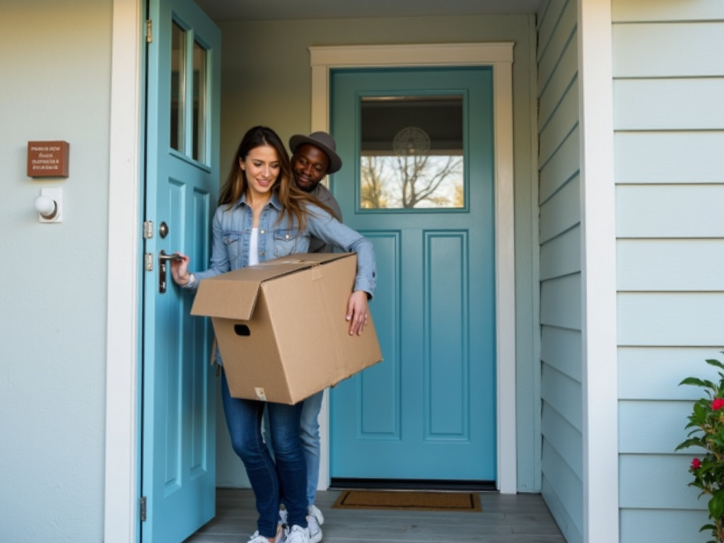 New homeowner unlocking front door