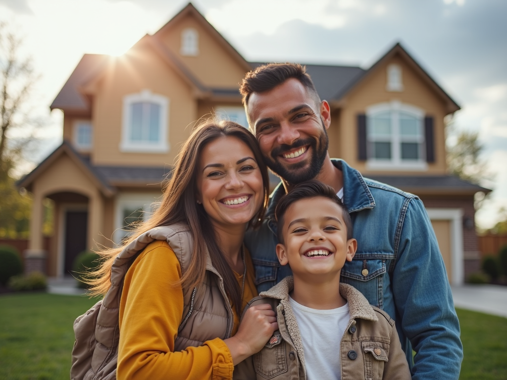 Family in Front of New Home